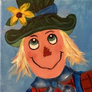 Cute Fall Scarecrow Original Acrylic Painting on Canvas